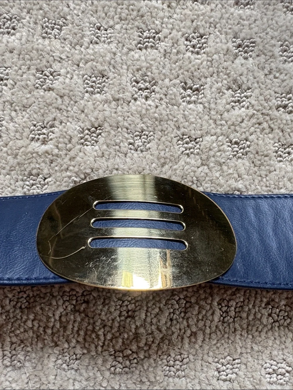 Navy Adjustable Women’s Belt with Gold Oval Buckle- Small